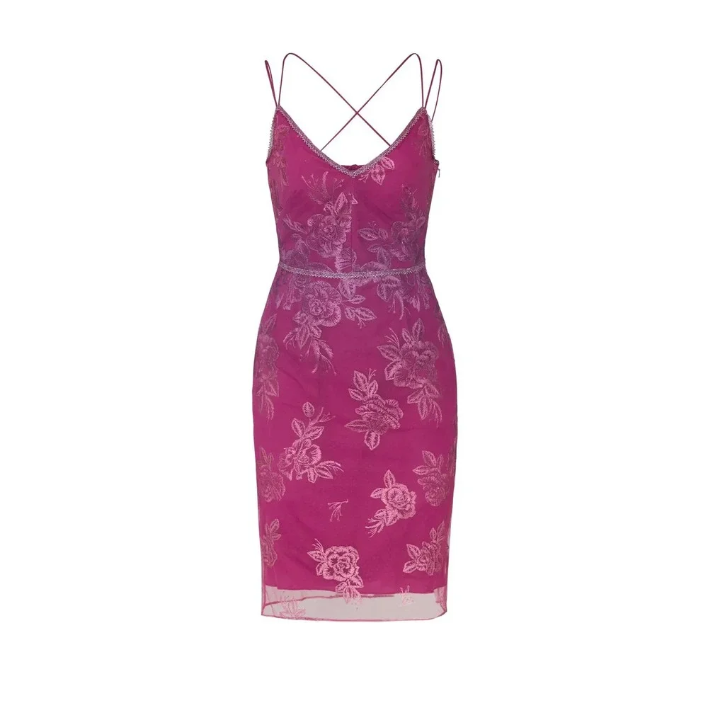Marchesa Notte Fuchsia Ombre Floral Lace Sheath Dress Strappy V-Neck Cocktail - Picture 2 of 10